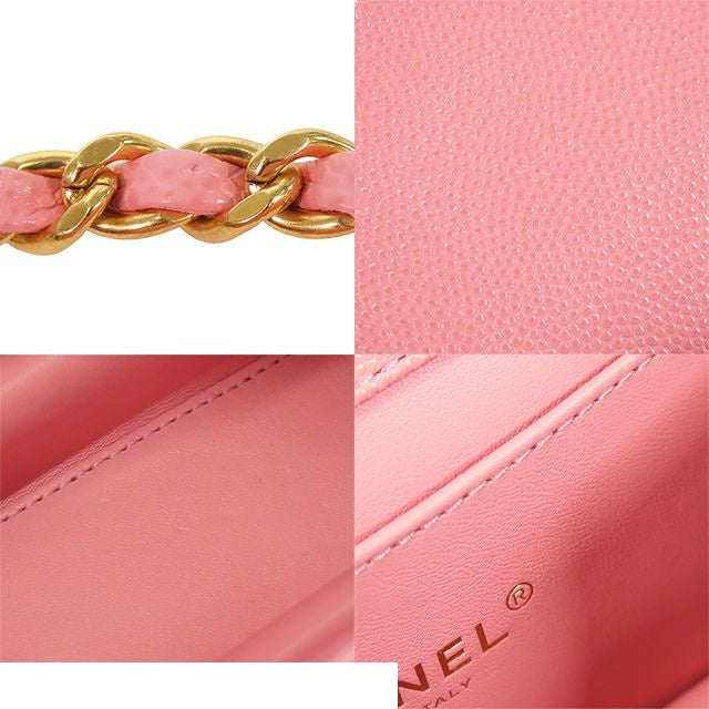 Chanel Chain Pink Gold Caviar Leather Quilted 20 Single Flap Shoulder Bag — view 7