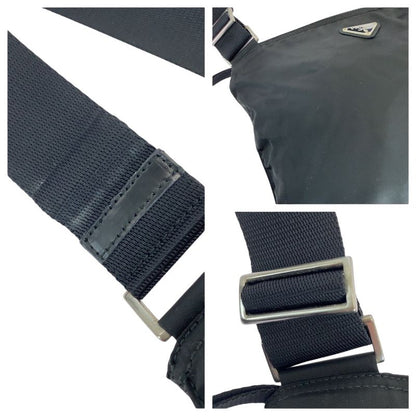 Prada Tessuto Triangle Logo Plate Black Silver Hardware Nylon Shoulder Bag