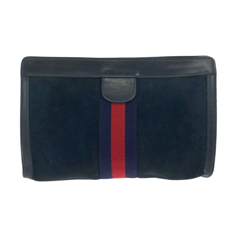 Gucci Vintage Old Gucci Sherry Line Navy Red Blue Suede Clutch Bag 504636