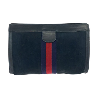 Gucci Vintage Old Gucci Sherry Line Navy Red Blue Suede Clutch Bag 504636
