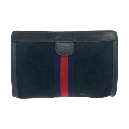 Gucci Vintage Old Gucci Sherry Line Navy Red Blue Suede Clutch Bag 504636