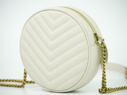 Authentic Saint Laurent Vinyle Chain Shoulder Bag Pochette Leather White 610436