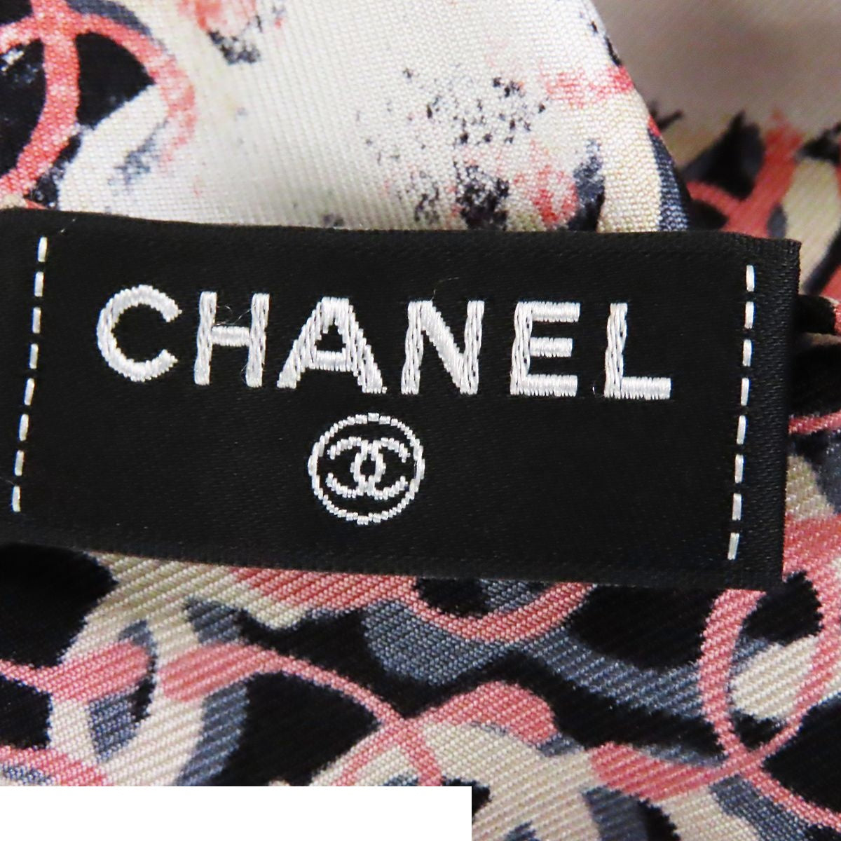 Chanel Coco Print Scarf Black Pink White Silk — view 3
