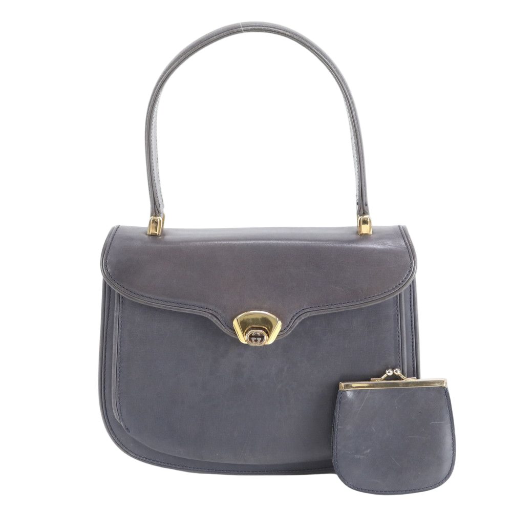 Gucci Vintage Leather Handbag Tote Navy Ebm