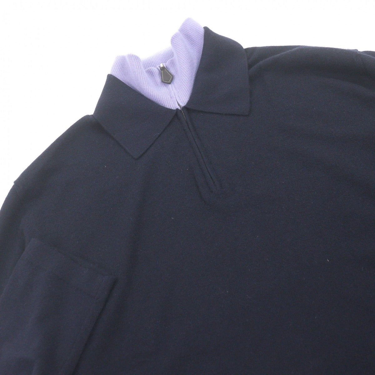Hermes Cashmere Cowhide Half Zip Docking Design Lightweight Knit Polo — view 2