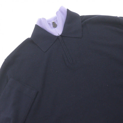 Hermes Cashmere Cowhide Half Zip Docking Design Lightweight Knit Polo — view 2