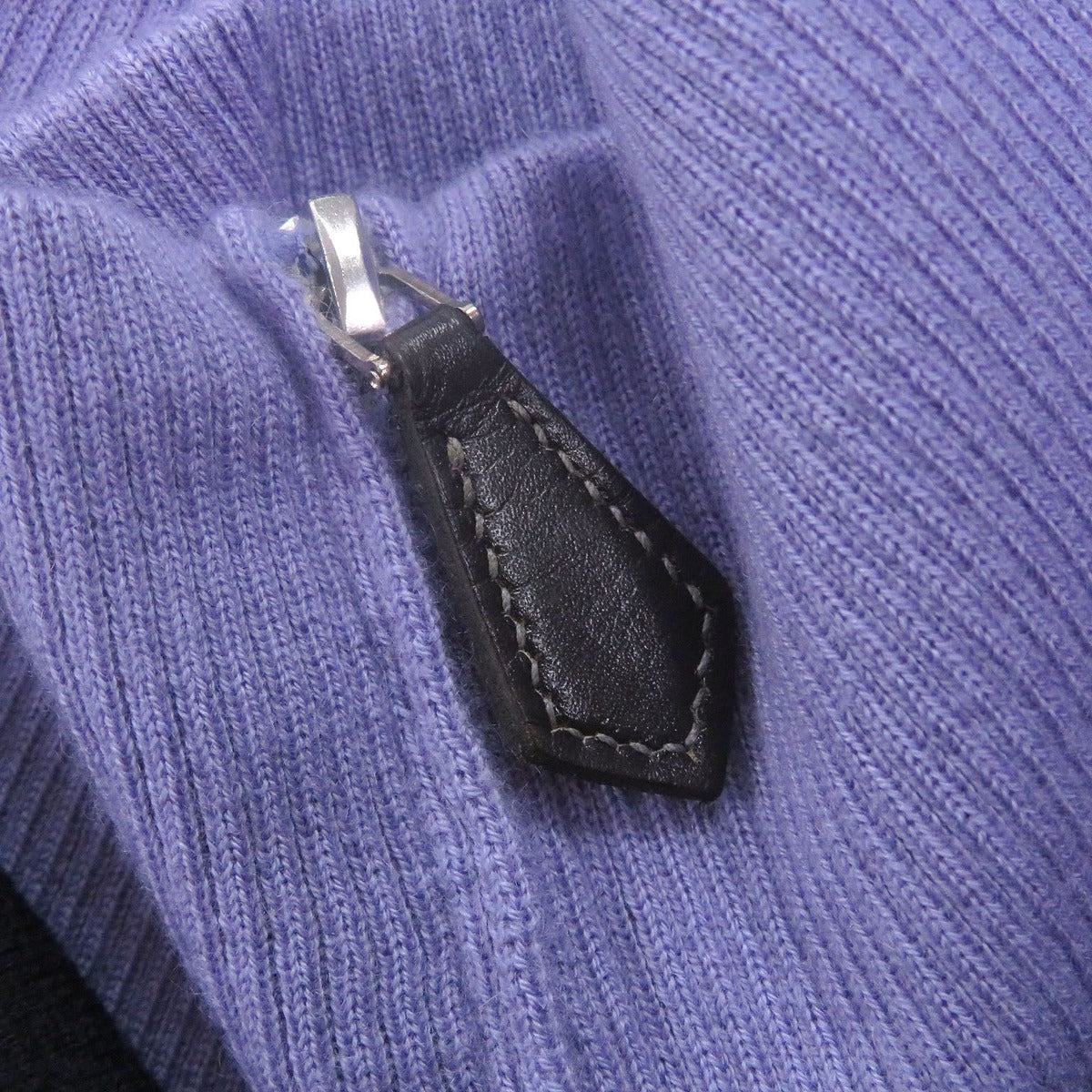 Hermes Cashmere Cowhide Half Zip Docking Design Lightweight Knit Polo — view 4