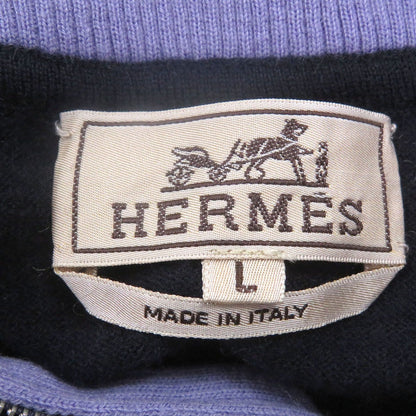 Hermes Cashmere Cowhide Half Zip Docking Design Lightweight Knit Polo — view 5