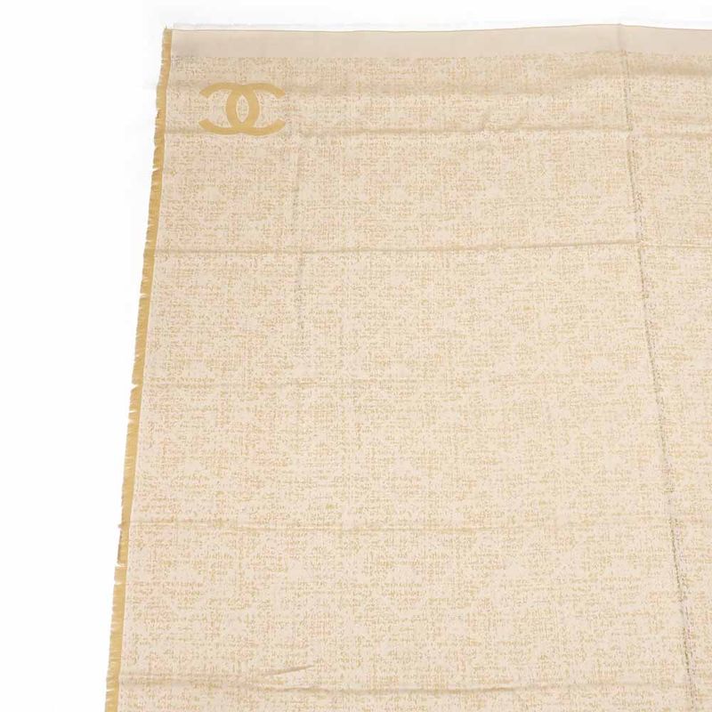Chanel Large Shawl CC Mark Beige Wool Shawl Fringe Ladies Women