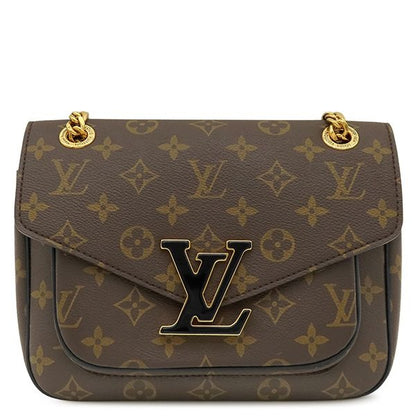 Louis Vuitton Shoulder Bag Passy Monogram Canvas Leather Gold Brown Bordeaux