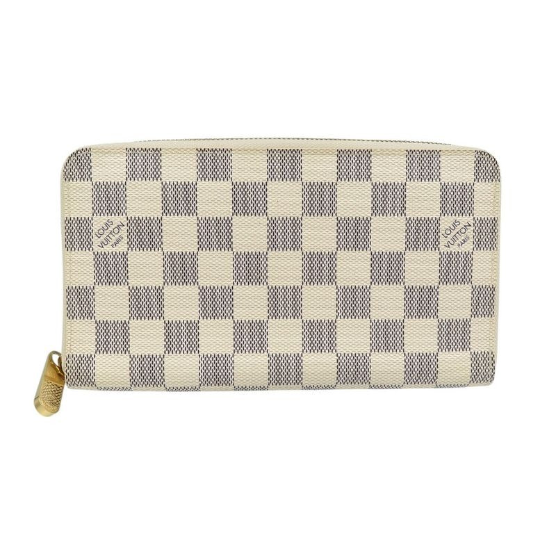 Louis Vuitton Damier Azur Zippy Organizer Gold Hardware White Round