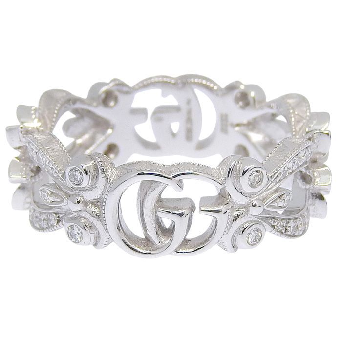 Gucci Flora Motif Diamond Ring 18K White Gold 750 White Gold Diamond #8