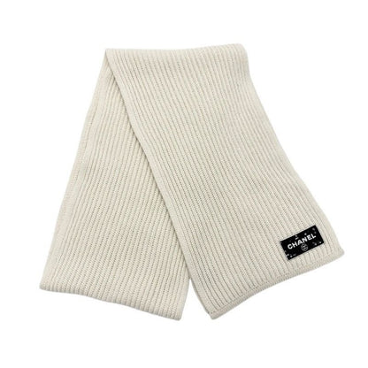 Chanel Muffler Cashmere White Black Coco Mark Logo Sequins Scarf