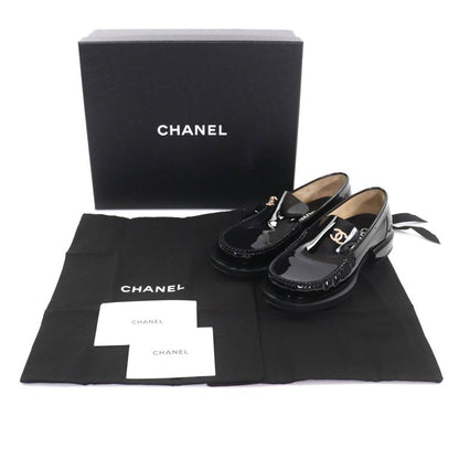 CHANEL 22B G39447 F Patent Leather Loafer With Pearl Coco Mark Black 34.5 With