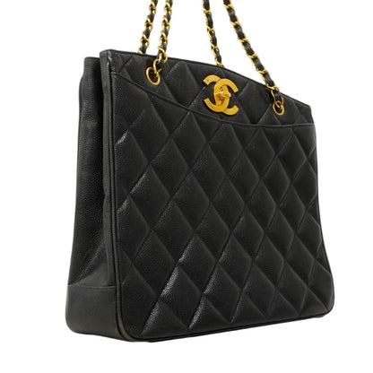 Chanel Chain Tote Quilted Jumbo CC Logo Caviar Leather Black Gold — view 2