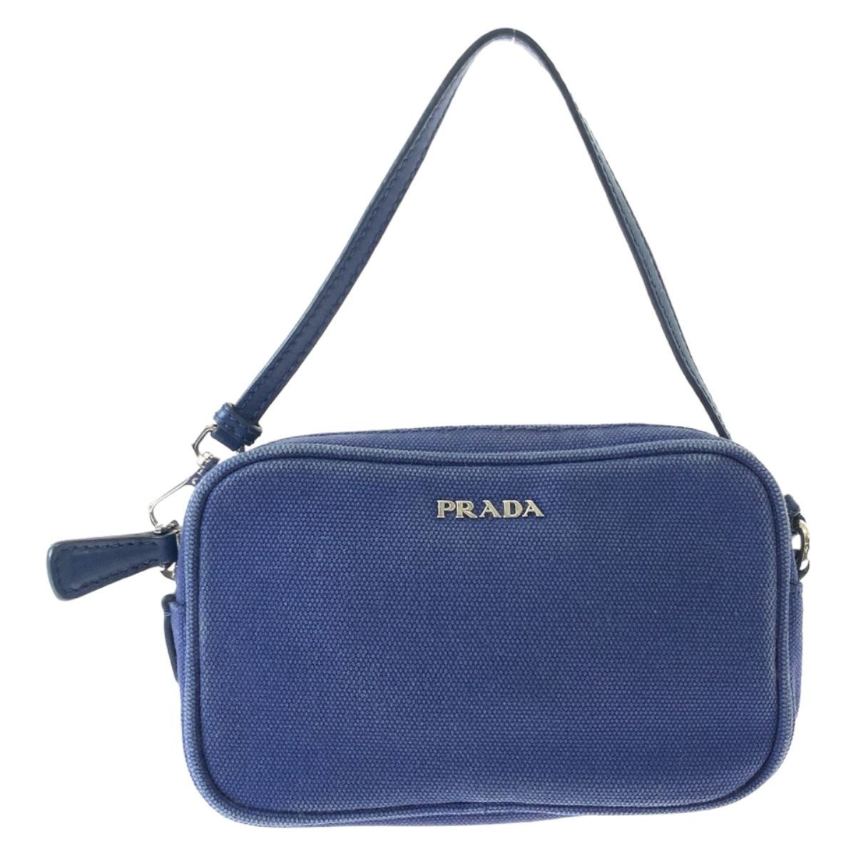 Prada Blue Silver Canvas Mini Handbag Pouch