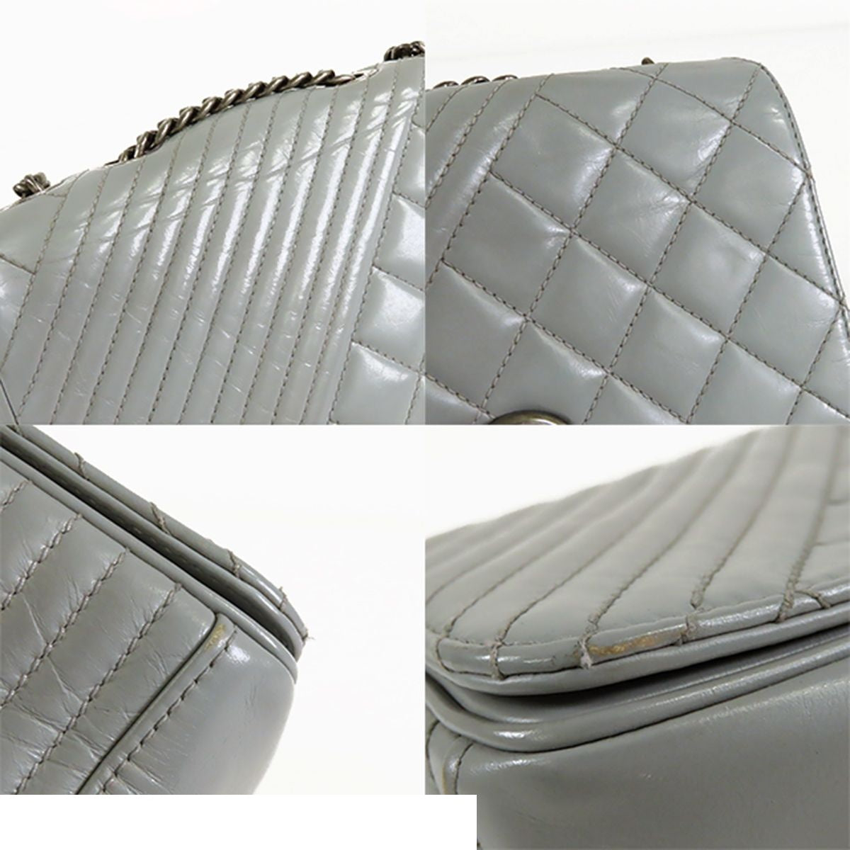 Chanel Coco Boy Flap Gray Silver Leather Chain Shoulder Bag — view 6