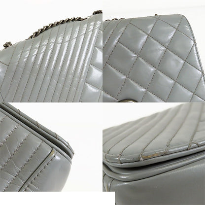 Chanel Coco Boy Flap Gray Silver Leather Chain Shoulder Bag — view 6