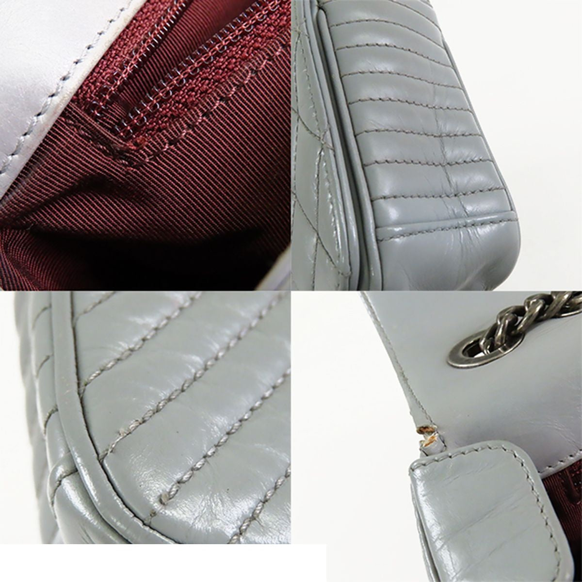 Chanel Coco Boy Flap Gray Silver Leather Chain Shoulder Bag — view 7