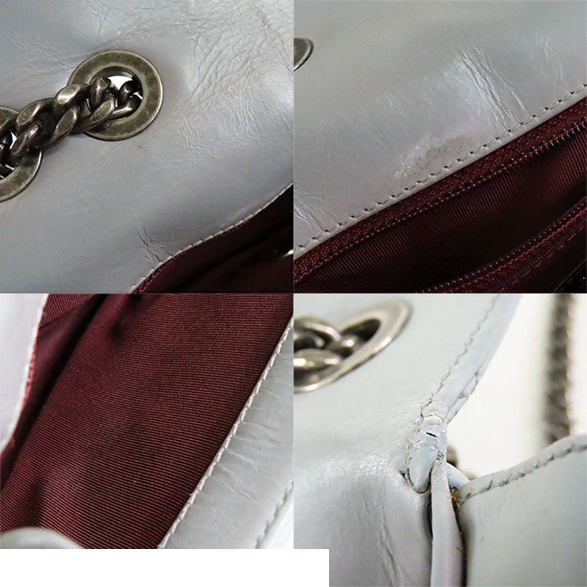 Chanel Coco Boy Flap Gray Silver Leather Chain Shoulder Bag — view 8