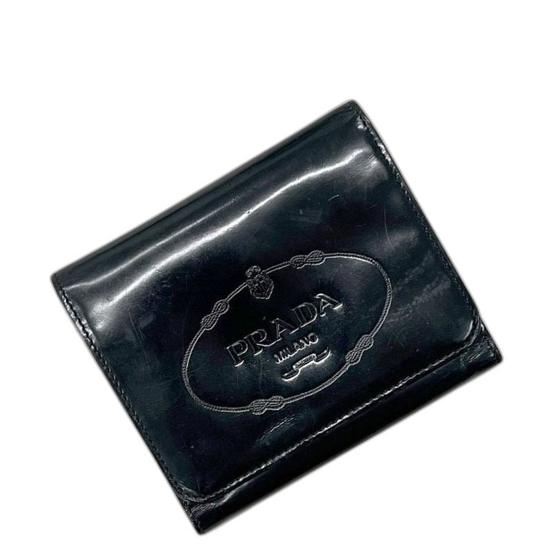 Prada Trifold Wallet Black Nero Compact Patent Leather