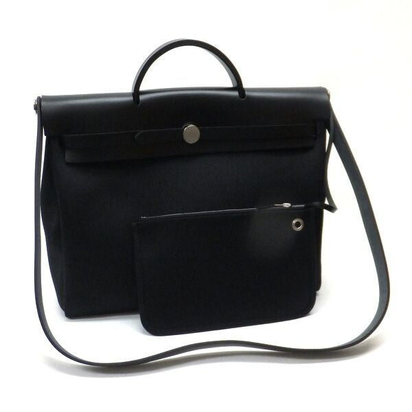 Hermes Messenger Herbag 39 Toile Military Vache Hunter Black Carved
