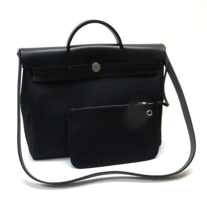 Hermes Messenger Herbag 39 Toile Military Vache Hunter Black Carved