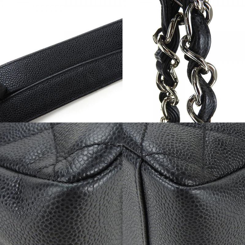 Chanel Tote Bag GST Tote Caviar Skin Black Silver Hardware Chain Coco Mark 16th