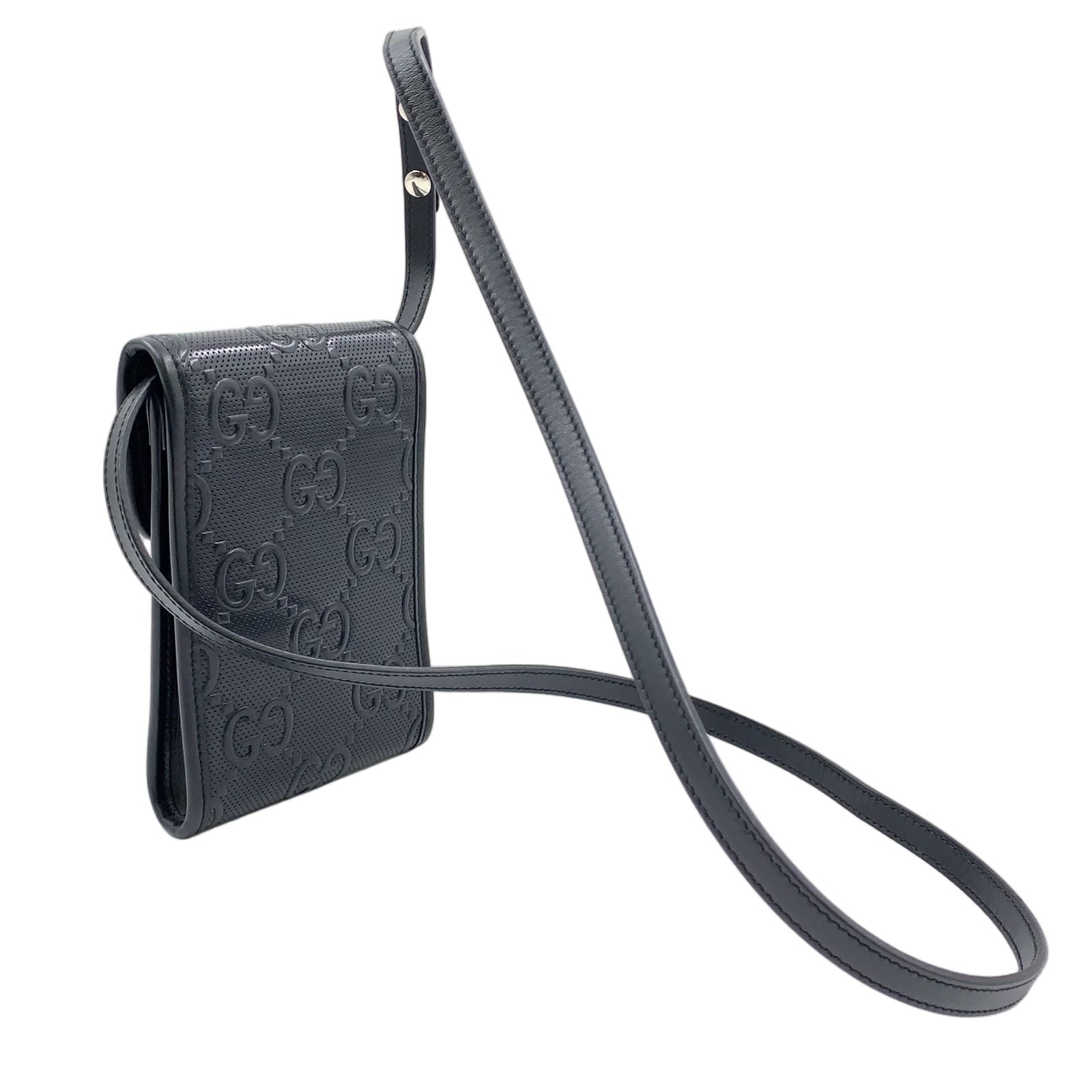 Gucci GG Embossed Mini Bag Leather Black Silver — view 2