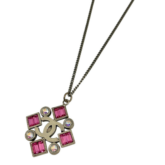 Chanel CC Logo Necklace Gold Plated Pink