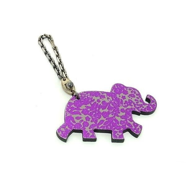 Hermes Animal Bag Charm Purple And Grey Leather SV 925 Silver Hardware