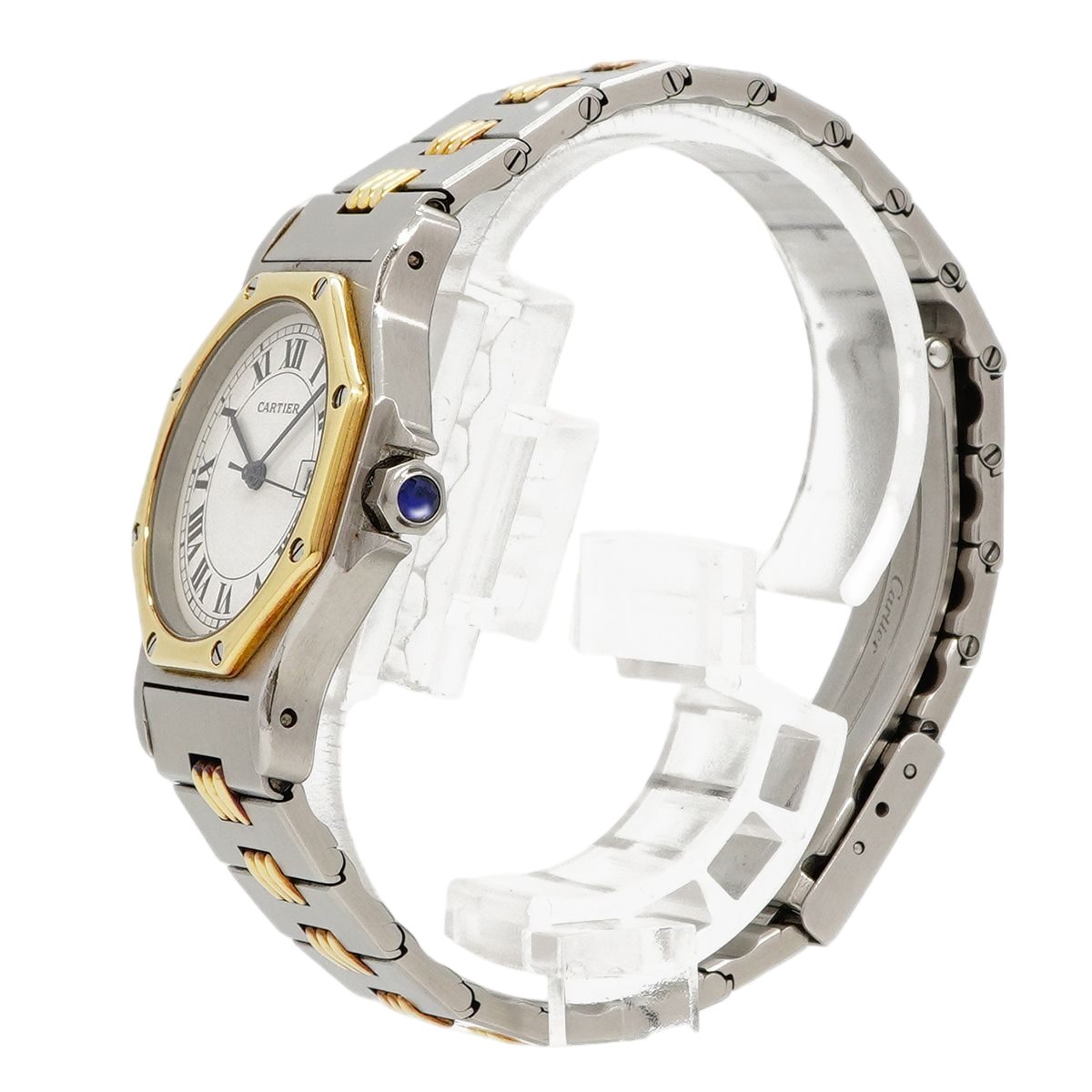 Cartier Santos Octagon LM Godron Bracelet White Dial Watch — view 2