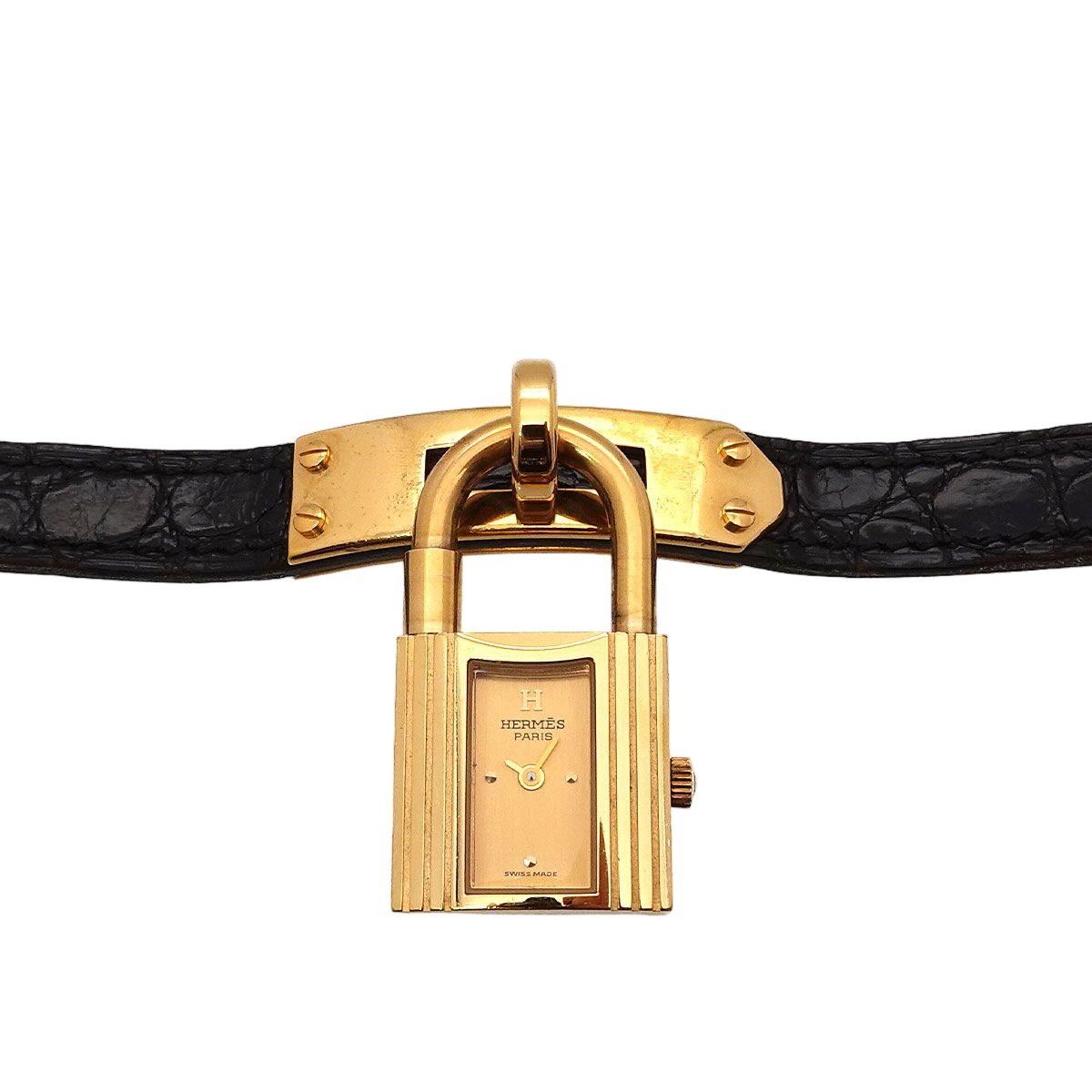 Hermes Kelly Watch Vintage Gold Black Quartz Cadena