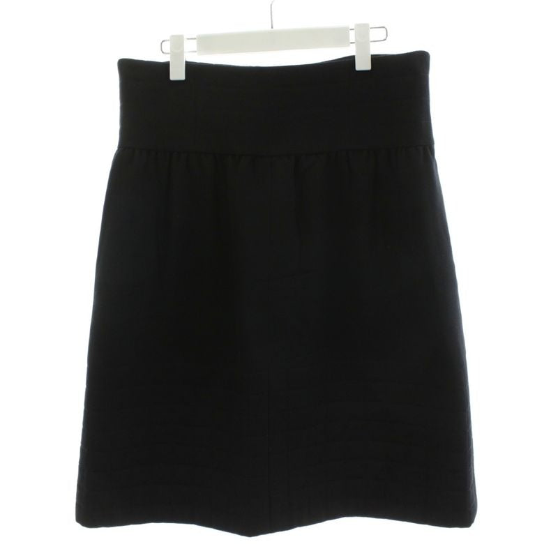 Chanel Flare Skirt Knee Length Wool Silk 44 Black An67