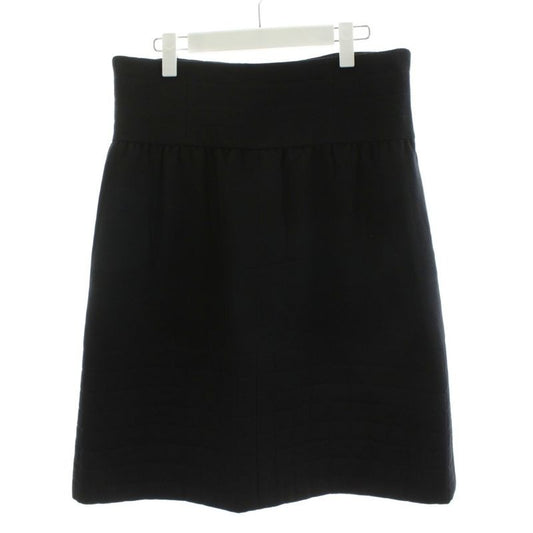 Chanel Flare Skirt Knee Length Wool Silk 44 Black An67