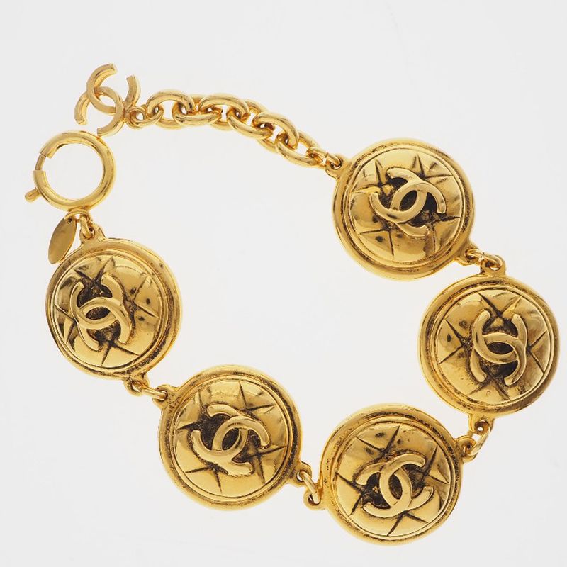 Chanel Coco Mark Matelasse Vintage Gold Plated Gold Ladies 71.2g Bracelet