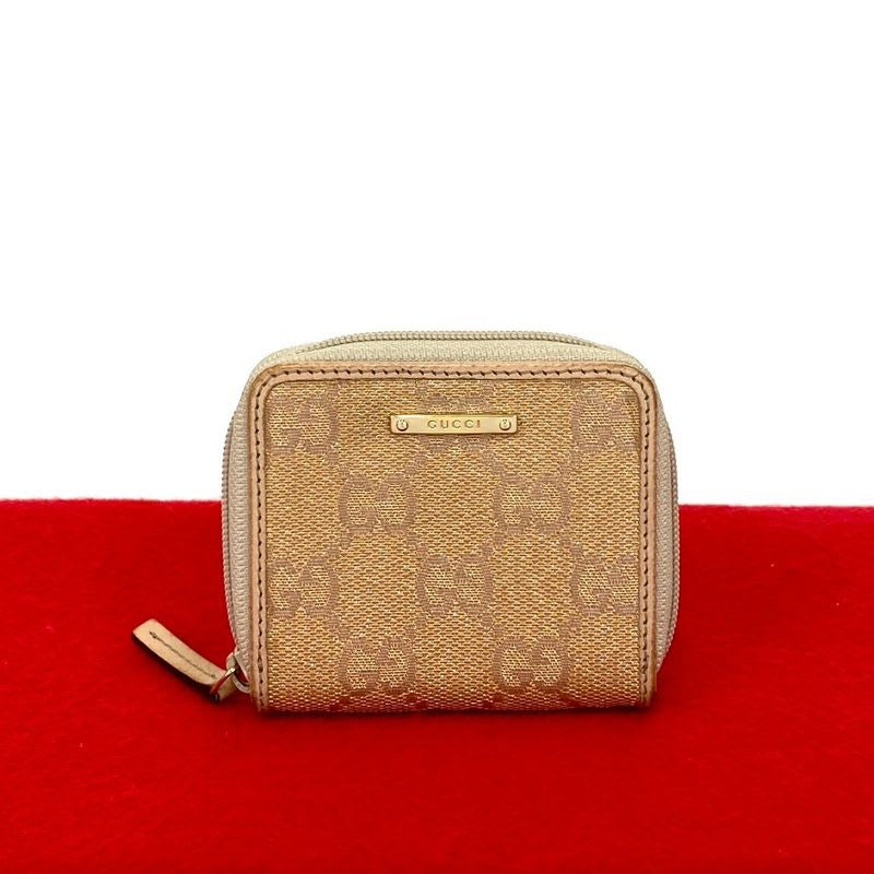 Gucci GG Pattern Logo Hardware Canvas Leather Round Zip