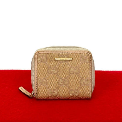 Gucci GG Pattern Logo Hardware Canvas Leather Round Zip