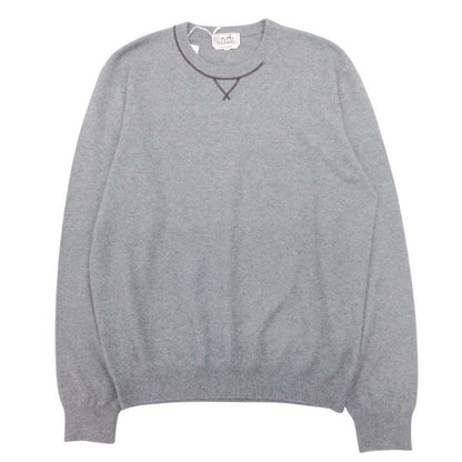 Hermes Cashmere Knit Leather Trim Sweater Pullover Crew Neck Long Sleeve Top XL