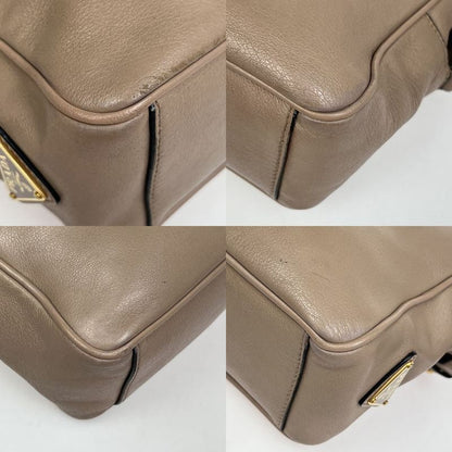 Prada Shoulder Bag Logo Shape Stamped Beige Leather 25ka868