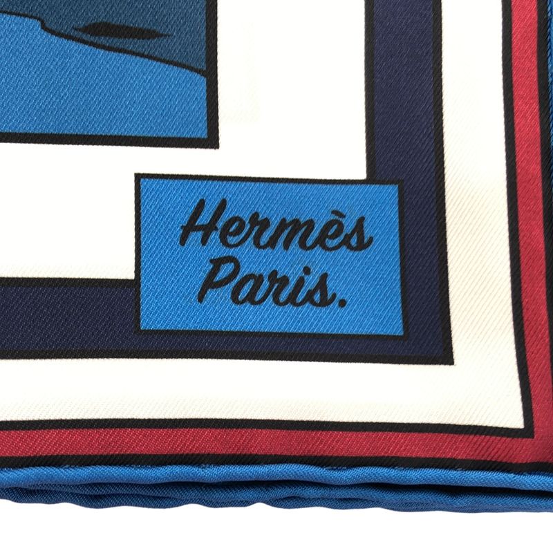 Hermes 20ss Wow Carré Double Face 90 Silk Scarf Blue and Multicolor