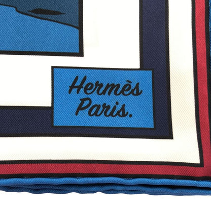 Hermes 20ss Wow Carré Double Face 90 Silk Scarf Blue and Multicolor