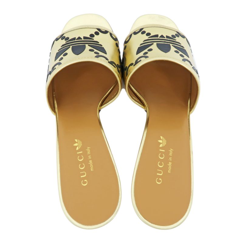 Gucci Adidas Collaboration Sandals Gold 722445 Size 38 Mule Heel Logo