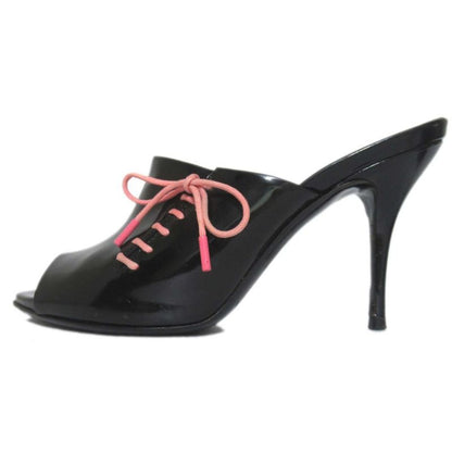 Gucci Patent Leather High Heel Lace Up Mules Sandals Size 36.5c Approx 23.5cm
