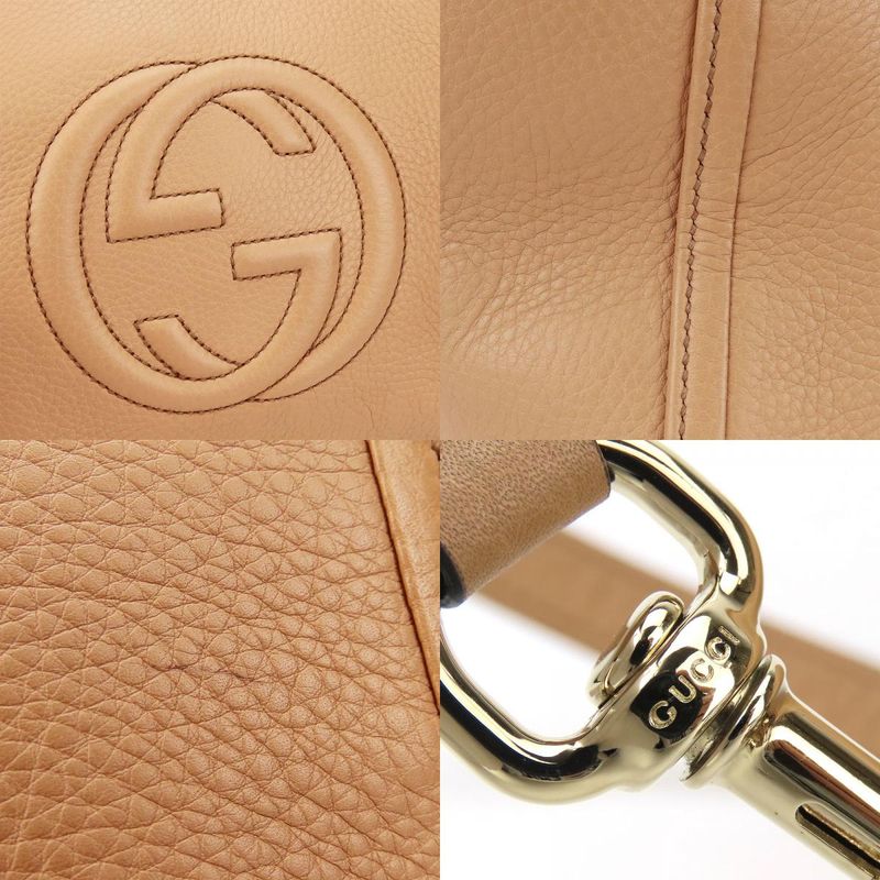 Gucci Handbag Soho 369176 Interlocking Tassel Leather Beige Gold Hardware 2WAY
