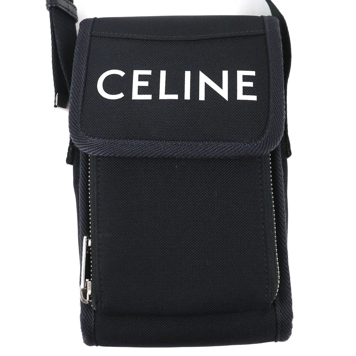 Celine Trekking Flap Phone Logo Mobile Pouch Shoulder Bag Black