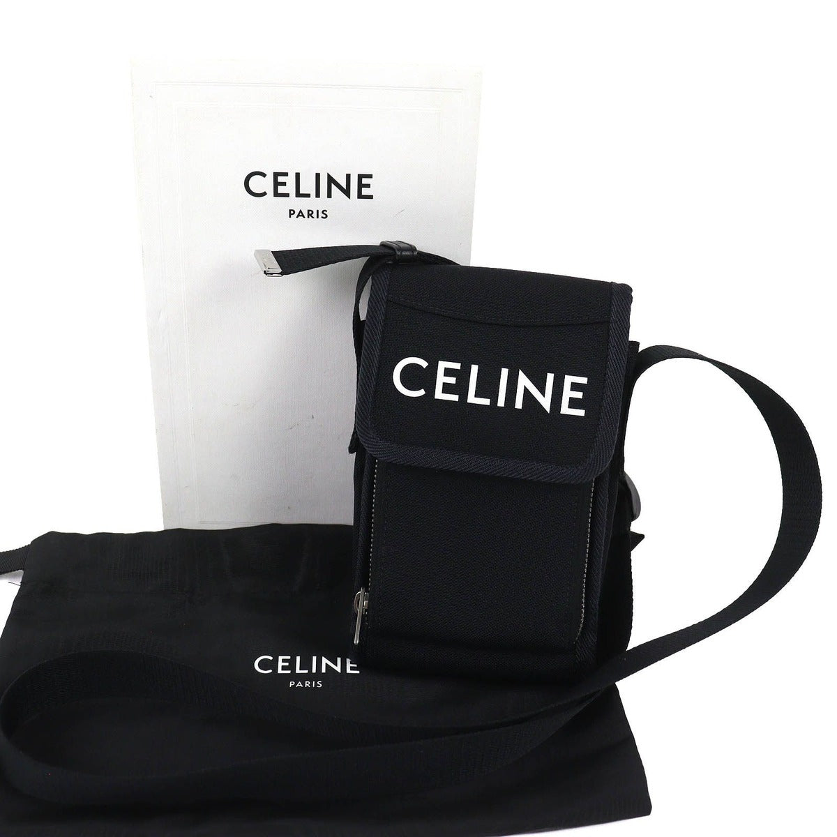 Celine Trekking Flap Phone Logo Mobile Pouch Shoulder Bag Black — view 2