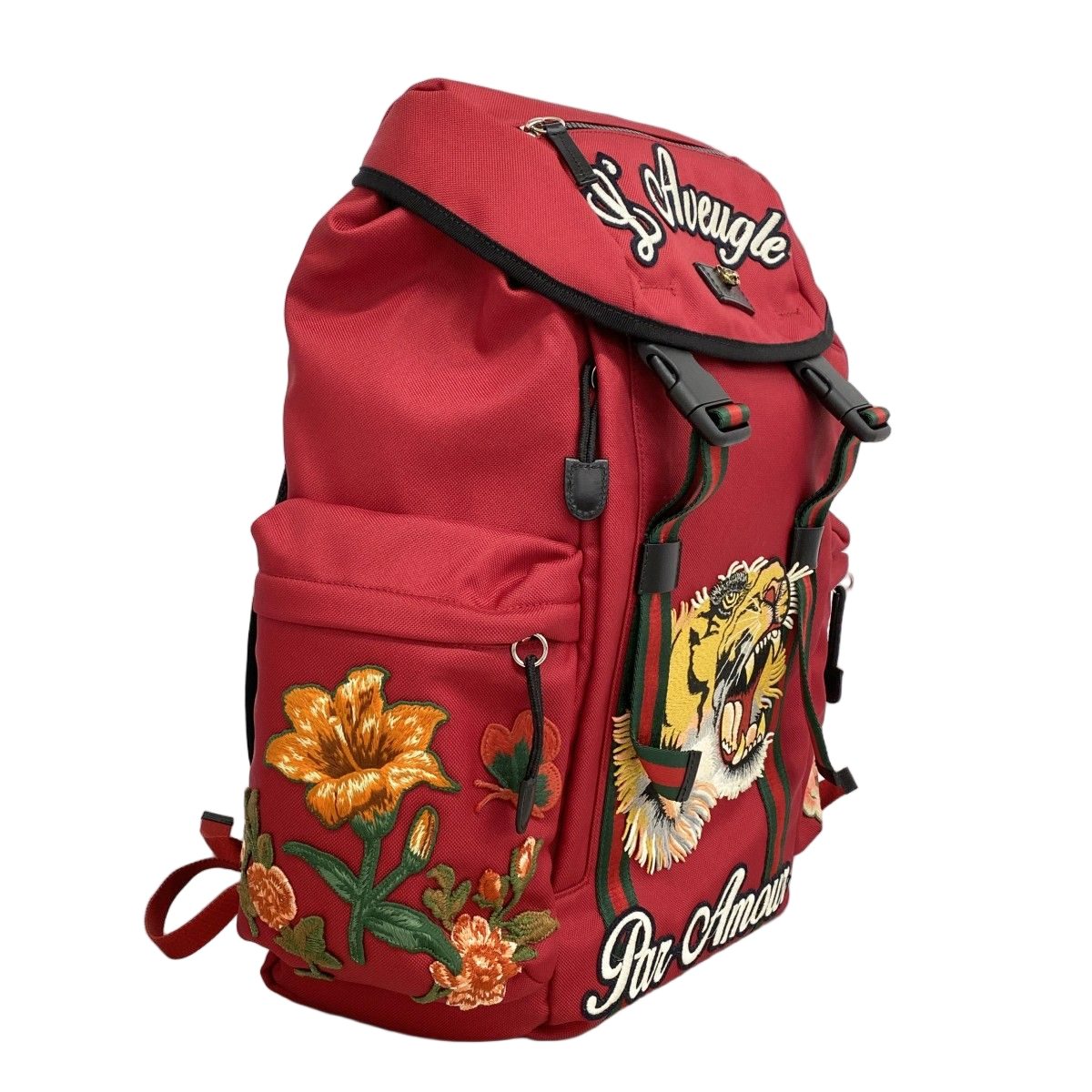Gucci Backpack Embroidery Taiga Nylon Red Silver — view 2