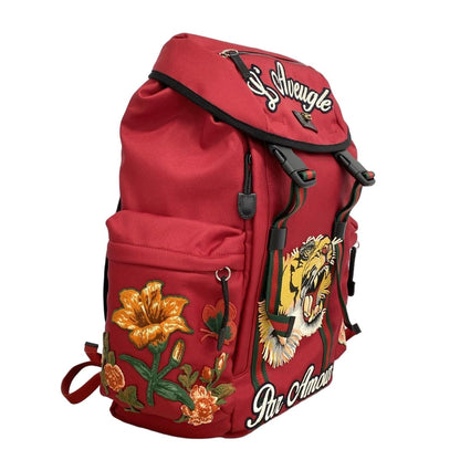 Gucci Backpack Embroidery Taiga Nylon Red Silver — view 2