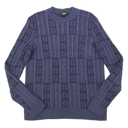 Fendi 2024item Summer Wool Zucca Pattern Crewneck Knit 48 Men's Navy 24AW